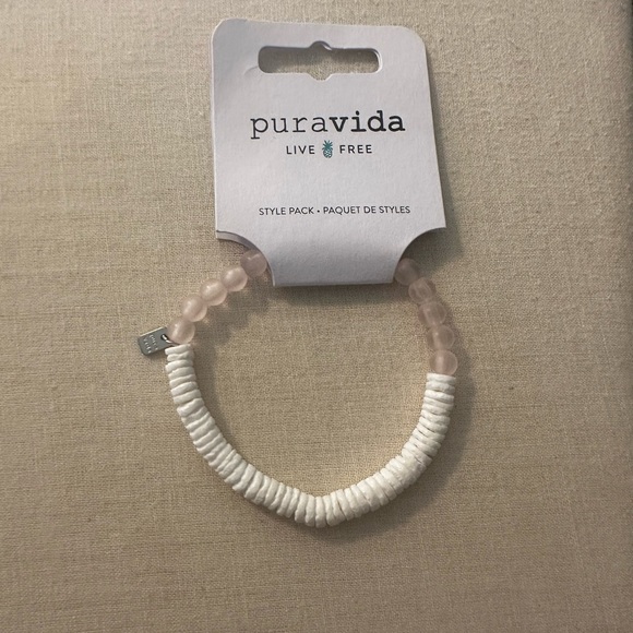 BRAND NEW - Pura Vida Puka Shell & Frosted Bead Stretch Bracelet in color Pink - Picture 4 of 7